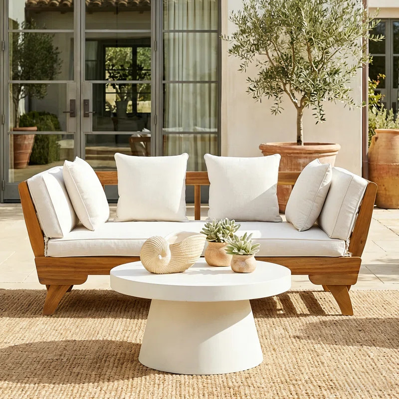 Lauire 65'' Wide Straight Acacia Patio Daybed with Cushions | Wayfair North America