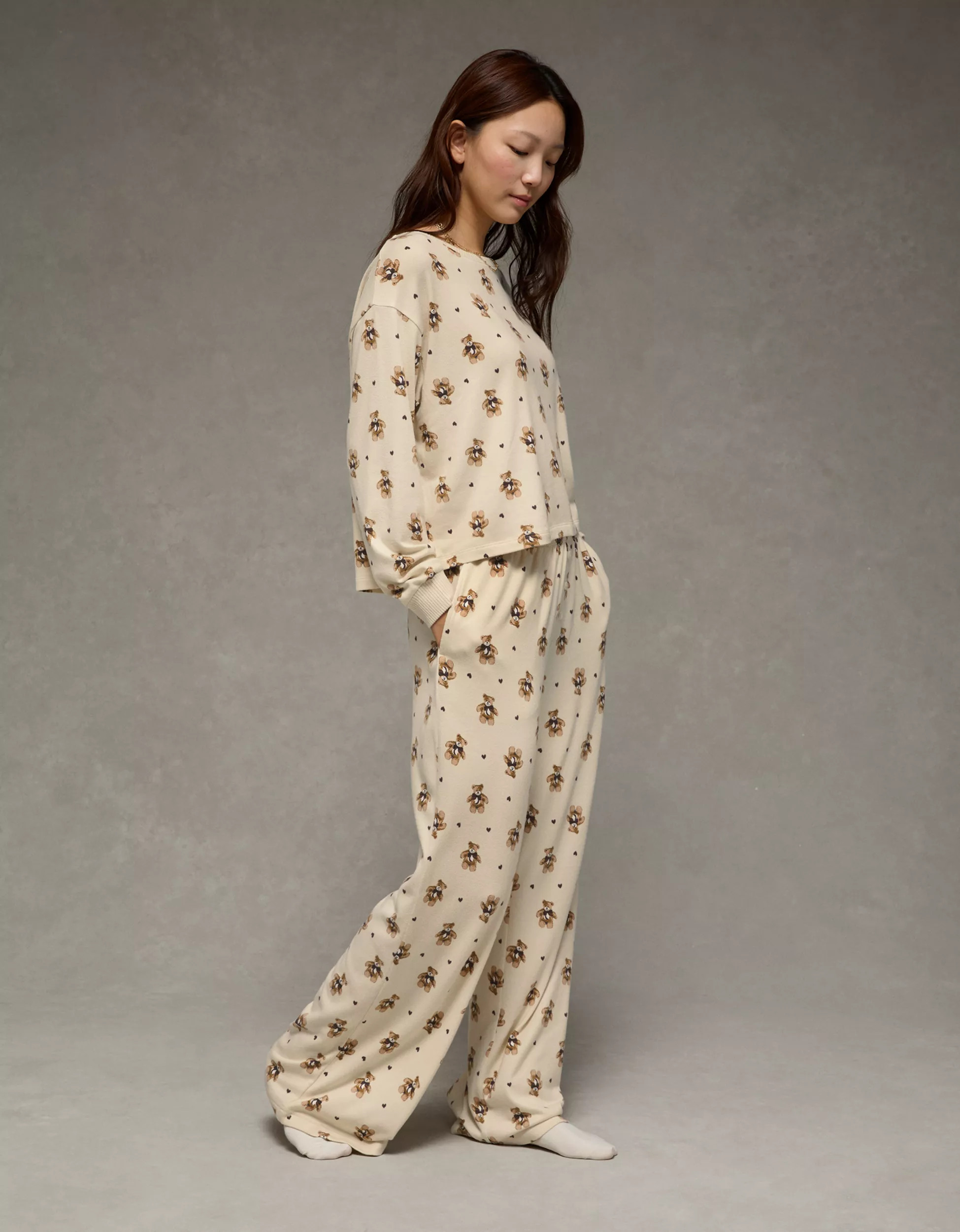 AE Luxe Plush Long-Sleeve & Pant PJ Set | American Eagle Outfitters (US & CA)