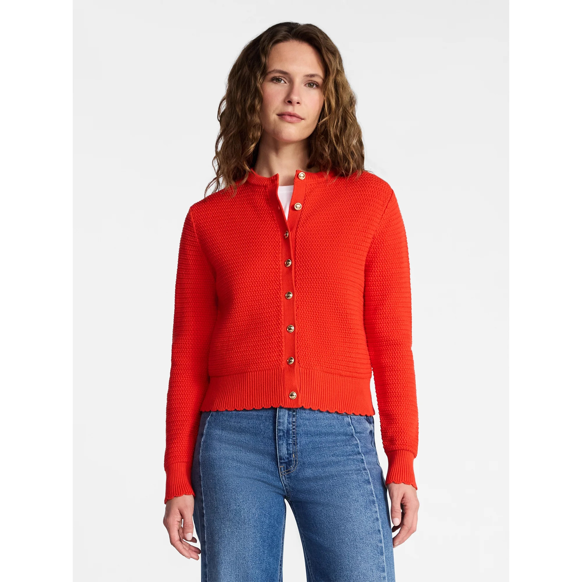Time and Tru Women's Textured Knit Cardigan Sweater with Long Sleeves, Sizes, XS-XXXL | Walmart (US)