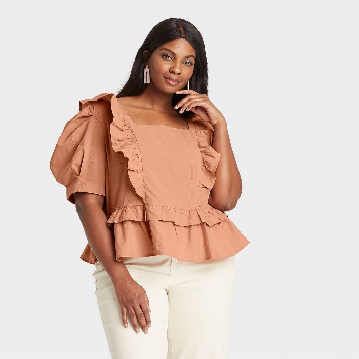 Women's Puff Short Sleeve Ruffle Peplum Blouse - Universal Thread™ | Target