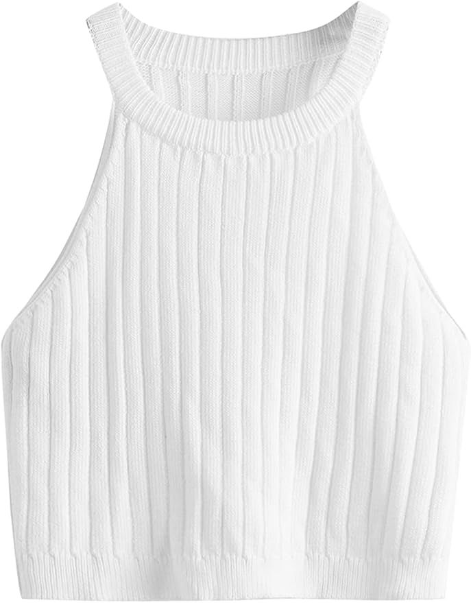 SweatyRocks Women's Knit Crop Top Ribbed Sleeveless Halter Neck Vest Tank Top | Amazon (US)