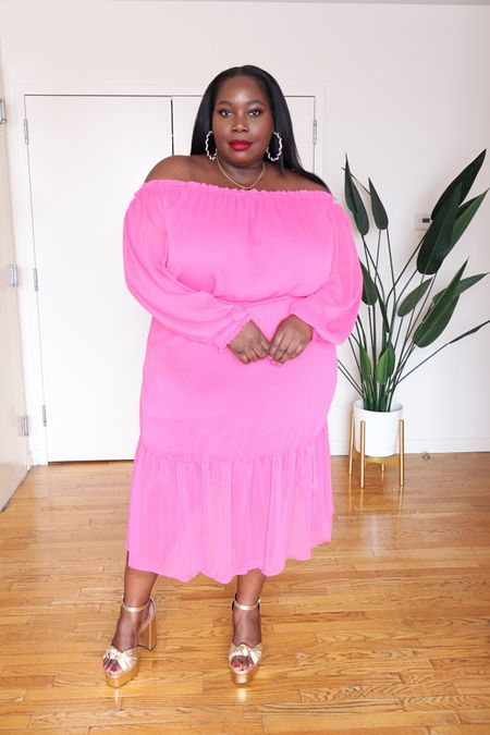 Get into this Barbie pink off the shoulder spring dress from @walmartfashion 

It makes for a cute wedding guest dress or cocktail dress. #walmartpartner #walmartfashion


