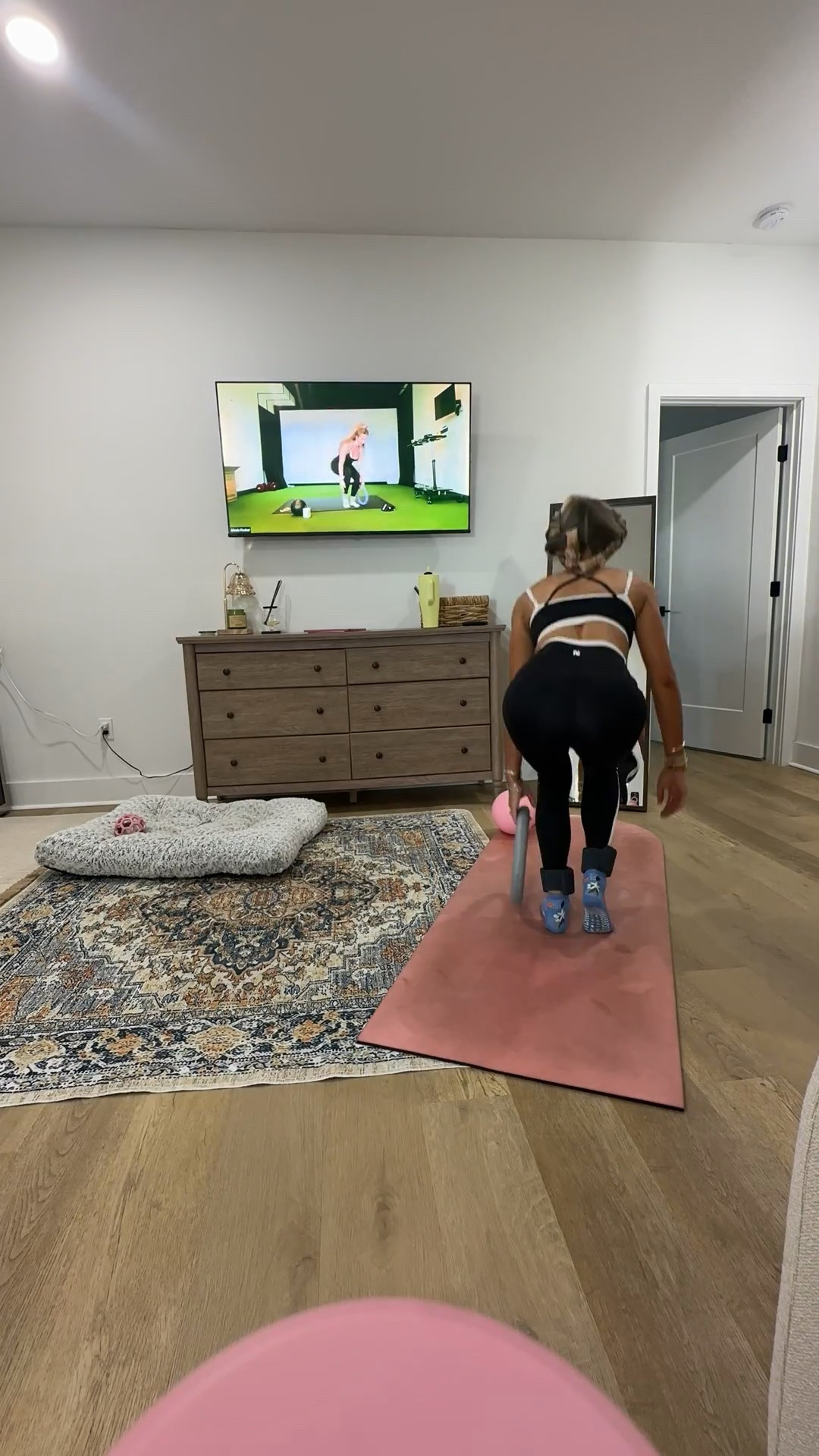 Nuuds contrast layer sports bra size XS and contrast leggings size XS. Experience twice the confidence with this sleek, dual-layer bra designed to support you through any pace or plan. Crafted with a supportive base layer and a smooth, sculpting top layer, it creates an elevated “double bra” look that adds coverage without any extra bulk. Adjustable straps and removable pads let you personalize your fit. These leggings offer a smooth, second-skin feel without the squeeze, staying fully opaque through every stretch and snapping back into shape wear after wear. A sleek contrast detail and supportive, refined fit add a touch of polish, delivering performance-level function—no workout required.

My workout and workout gear for my daily workout. I take pilates classes from @lexfish  on Instagram she has a whole online platform and membership! Most of my pilates gear and tools are from Bala. Bala use code SLOANE15. 
#workoutgear #workoutwear #pilates #ootd #outfit #athleticwear #athleticoutfit #bikershorts #sportsbra #pilatesoutfit #athleisure #bala #pilatesworkout #pilateslovers #pilatestiktok #balabangles @nuuds @lexfisher 

#LTKmorningroutine #LTKfitnessgoals #LTKActive