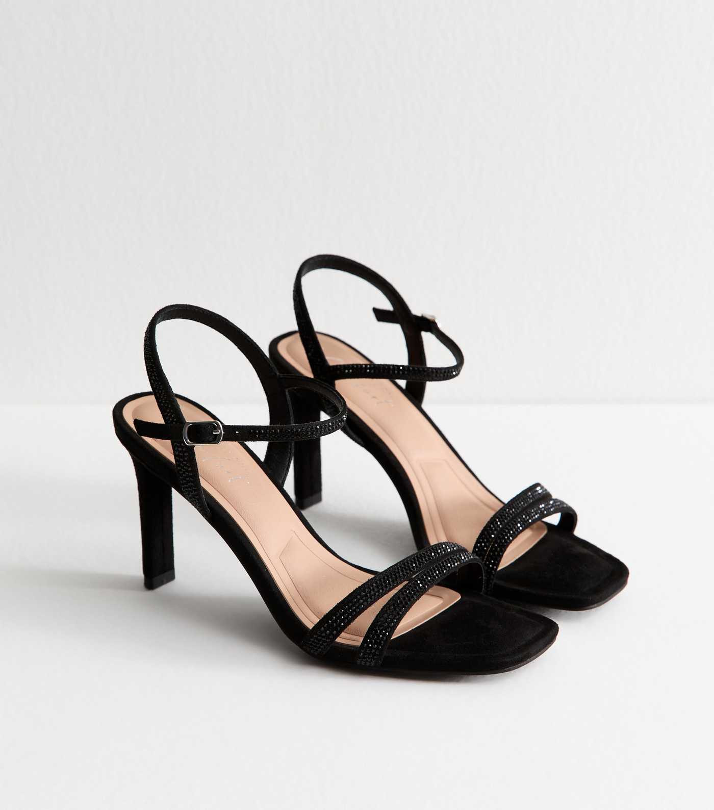 Black Strappy Embellished Open Toe Stiletto Heel Sandals | New Look | New Look (UK)