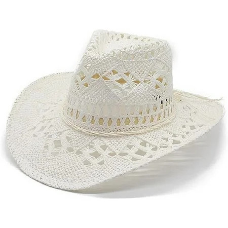 POSCHELL Cowboy Hat Summer Beach Panama Cowboy Hat for Women Wide Brim Cowgirl Fedora Western Theme Party | Walmart (US)