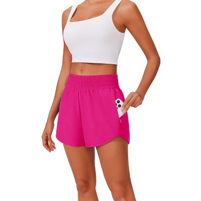 Pinspark High Waisted Running Shorts for Women 2.5" Mesh Liner Quick Dry Sport Athletic Workout Shorts with Zip Pockets Rose Red S | Target