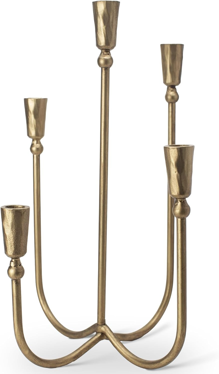 Large Iron Candelabra Centerpieces for Tables, 17.7'' Tall Taper Candle Holders, Vintage Brass Gold Candlestick Holders, Antique Fireplace Mantel Decorations for Living Room, 5 Arms | Amazon (US)