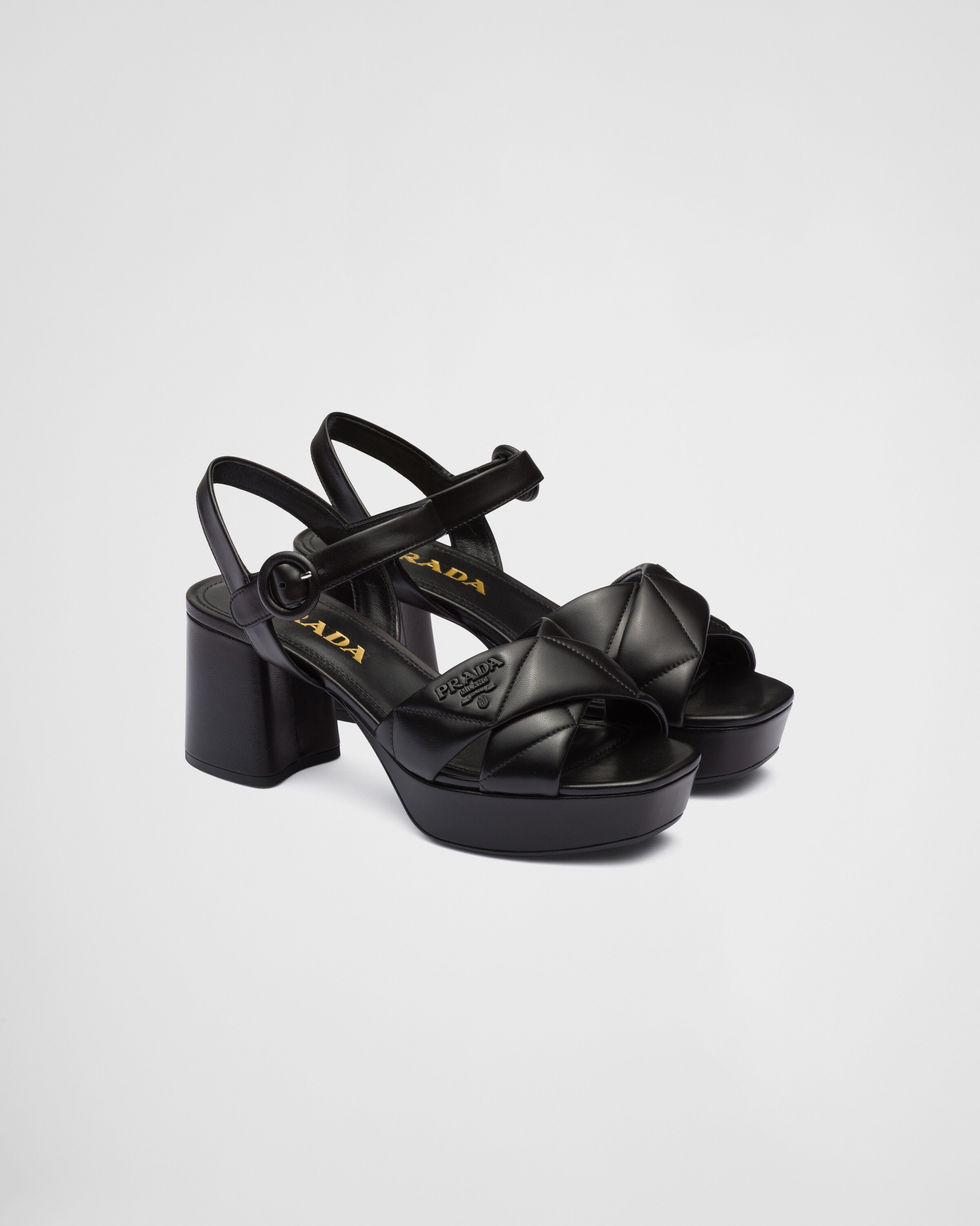 Quilted nappa leather platform sandals | Prada Spa US