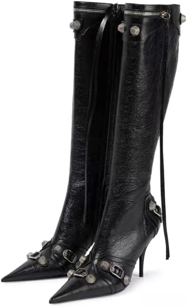 Vertundy Women’s Knee High Boots - Pointed Toe Stiletto Heel Zipper Long Boot Rivet Slim Tassel... | Amazon (US)