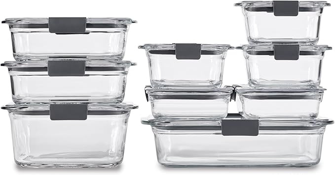 Rubbermaid Brilliance Glass Food Storage Containers, Assorted Sizes, Set of 9, BPA-Free, Leak-Pro... | Amazon (US)