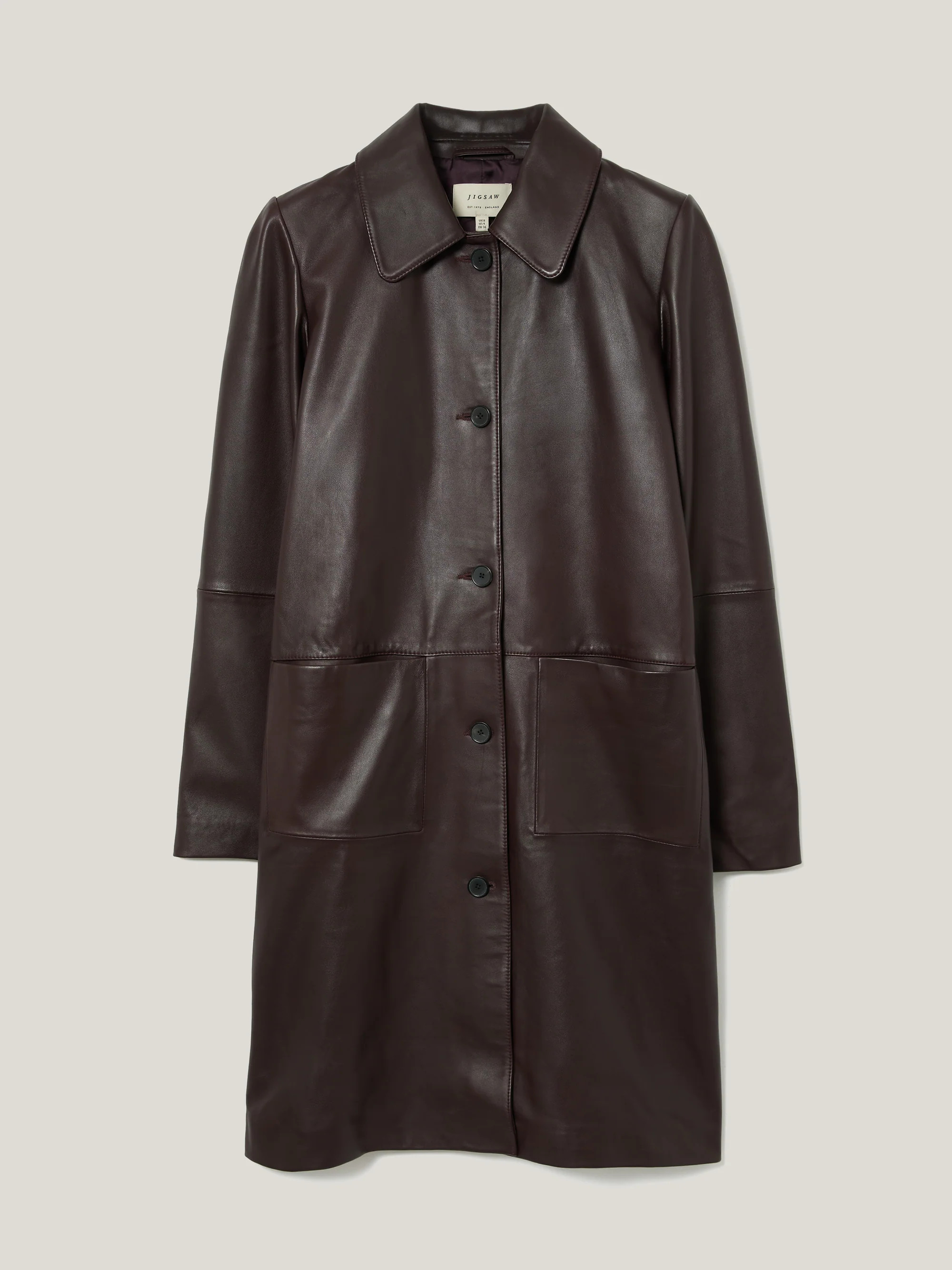 Leather Knee Length Coat | Purple | Jigsaw (UK)
