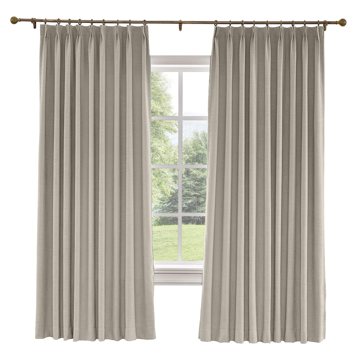 TWOPAGES 100% Blackout Pinch Pleat Curtain, Sliding Door Bedroom Faux Linen Textured Window Curta... | Amazon (US)