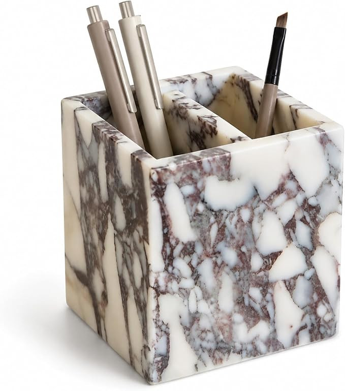 Natural Marble Pencil Pen Holder, Double Layer Desk Organizer, Office Supplies Storage, Desktop S... | Amazon (UK)