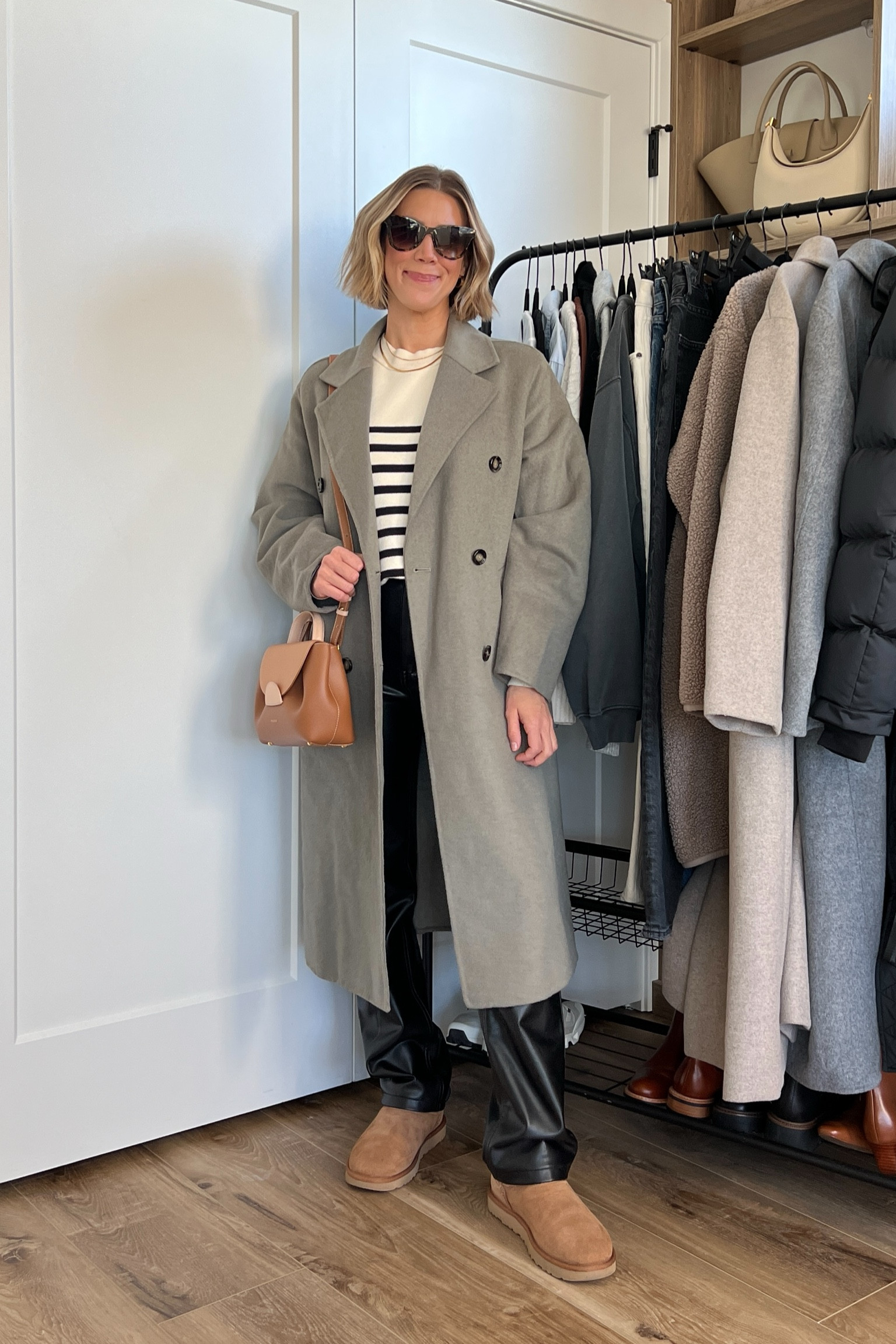 Wearing 26/regular leather pants, small striped sweater, small long wool coat, boots tts 

#LTKfindsunder50 #LTKstyletip #LTKfindsunder100