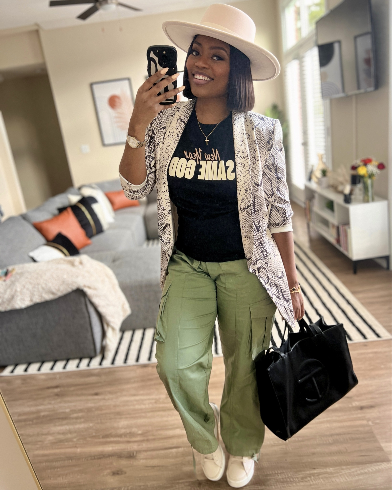 A printed blazer, fedora, statement tee & cargo pants combination is perfect for any occasion! 

#LTKMidsize #LTKFindsUnder100 #LTKStyleTip