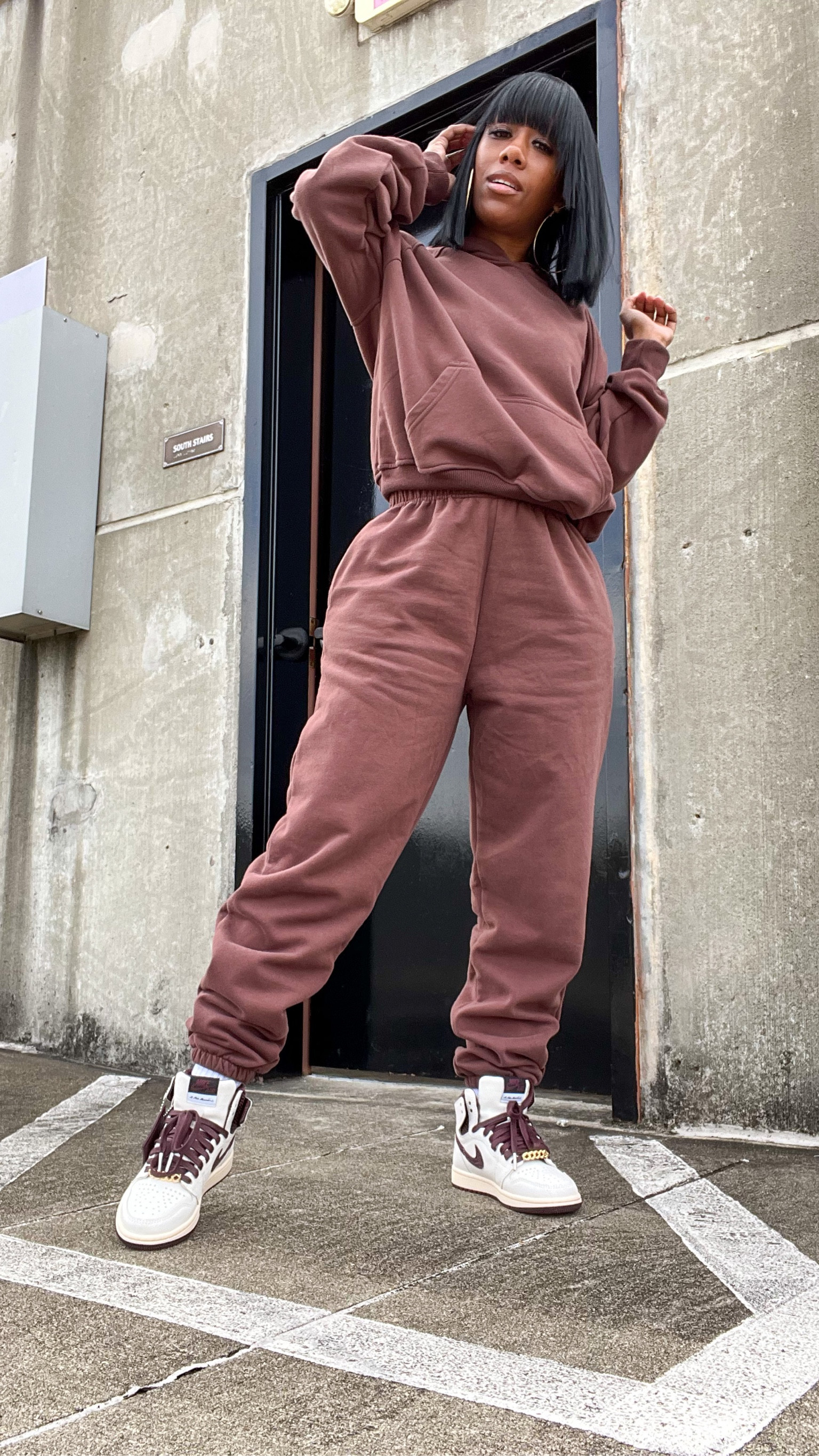 Somewhere rocking a sweatsuit all Fall/Winter
Hoodie: size small
Sweatpants: size small