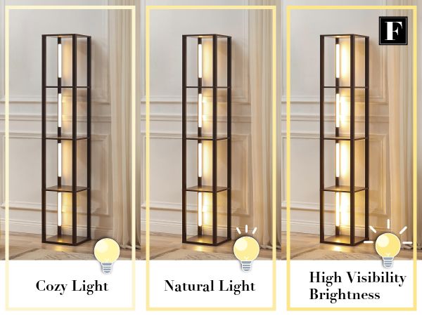 FENLO 64" Luxury Display Shelf with LED Floor Lamps for Living Room, Sturdy Corner Shelf Curio Ca... | Amazon (US)