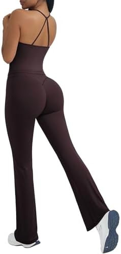 OMKAGI 2 Piece Workout Sets for Women Padded Tank Tops Flare Leggings Pilates Outfits | Amazon (US)