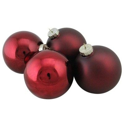 Northlight 4pc Shiny and Matte Glass Ball Christmas Ornament Set 4" - Burgundy Red | Target