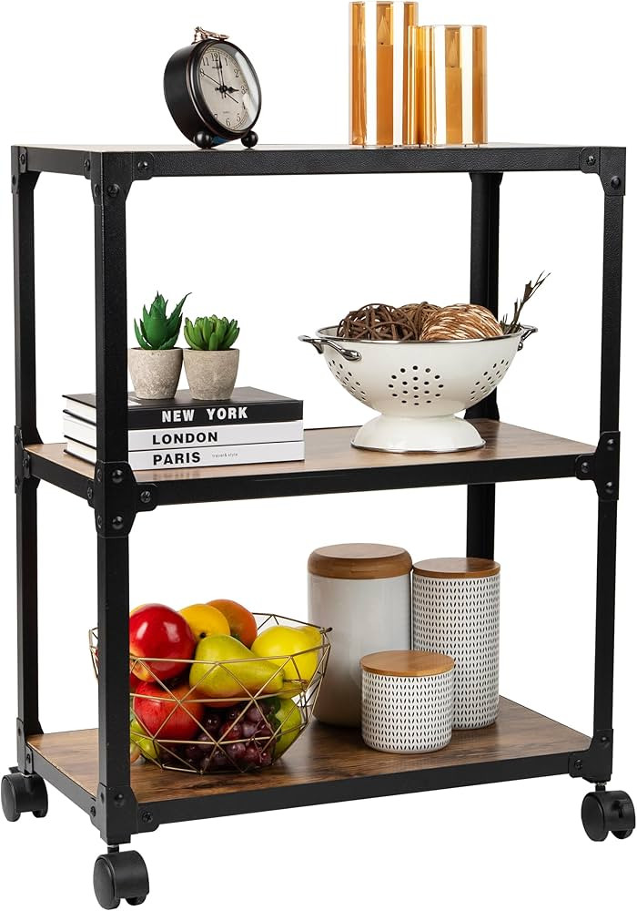 Mind Reader Bar Cart, Rolling Cart, Microwave Stand, 3-Tier, Coffee Cart, Kitchen, Wood/Metal, 23... | Amazon (US)