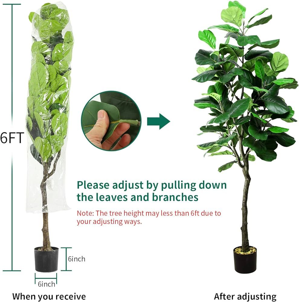 SZHLUX 6FT Faux Fiddle Leaf Fig Tree, Artificial Plants for Home Decor Indoor, Lifelike Evergreen... | Amazon (US)