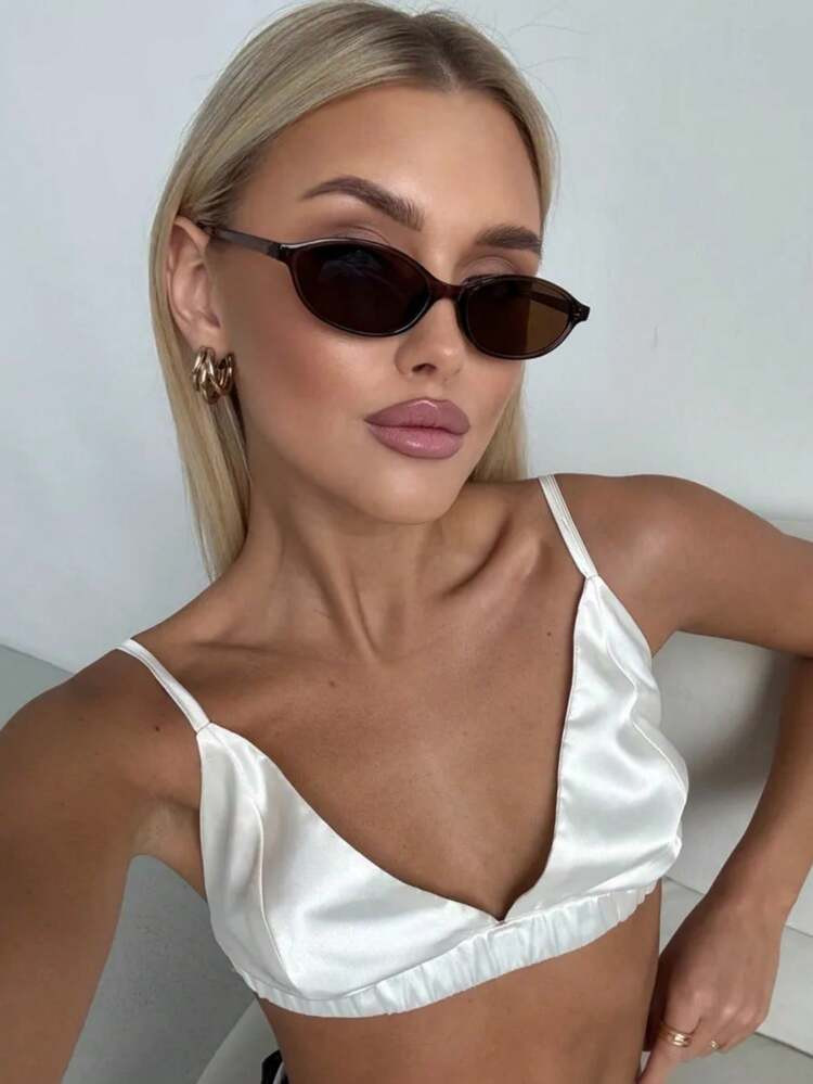 1 Pair Classic Retro Baddie Style Elegant Oval Plastic Small Frame Fashion Glasses, Women, Suitable For Tropical Beach Vacation, Street Photography, Music Festivals, Fits All Face Shapes, Summer Back To School Preppy Accessory | SHEIN | SHEIN