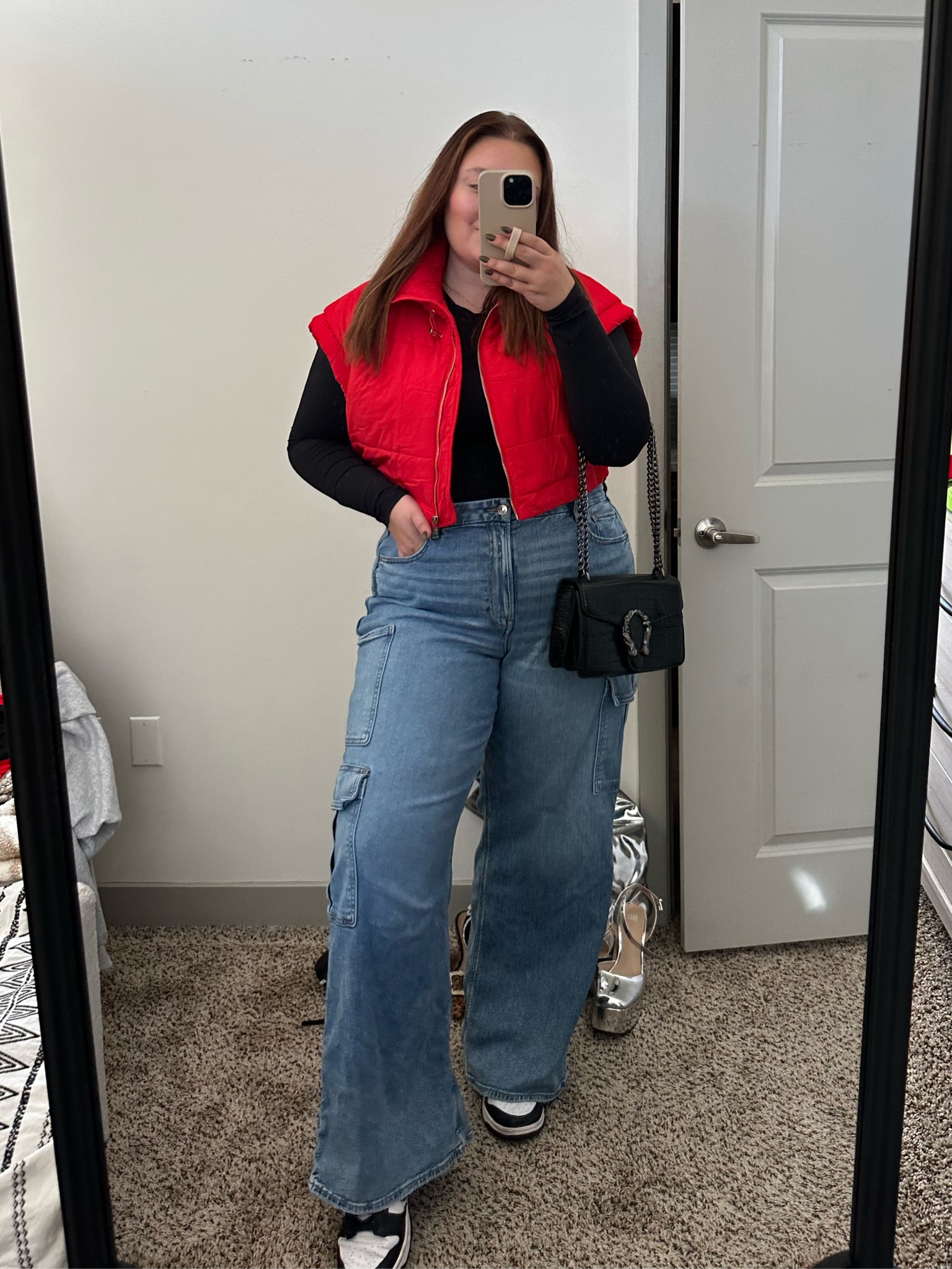 Size xxl fall trendy outfit with a lil pop of red and the softest most comfortable bodysuit! Size xxl in vest and bodysuit, 18 long in denim. 

#LTKfindsunder50 #LTKstyletip #LTKCyberWeek
