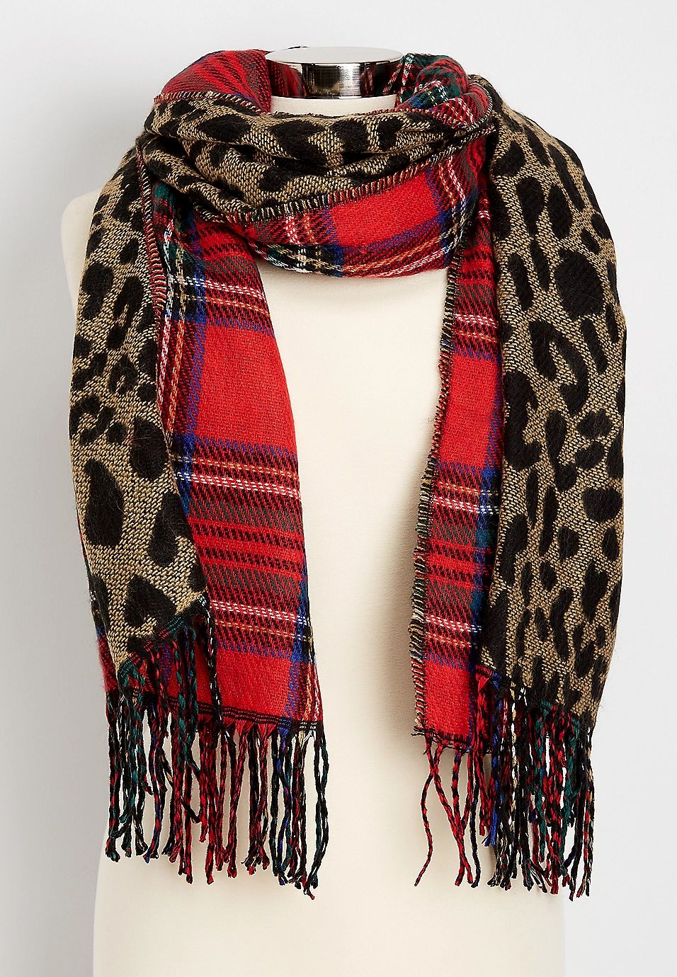leopard plaid mix oblong scarf | Maurices