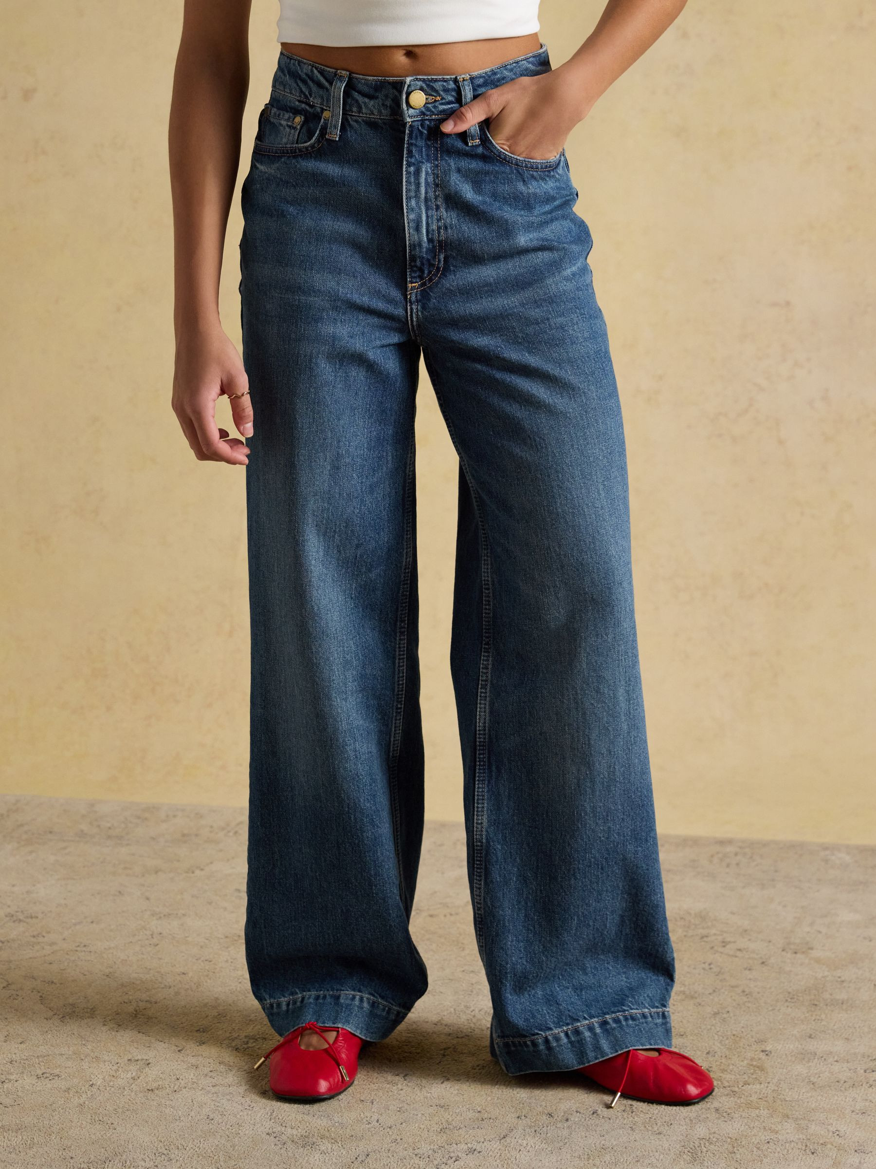 Blue High Rise Wide Leg Jeans | Joules | Joules