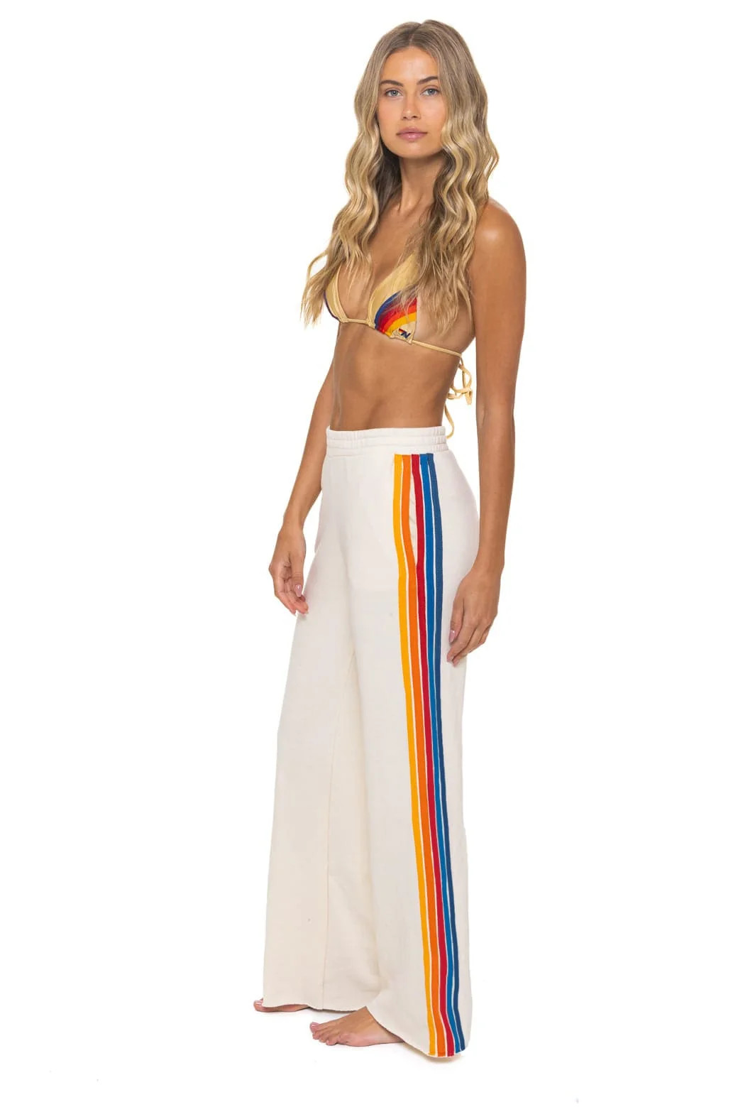 5 Stripe Wide Leg Pocket Sweatpants - Vintage White | Aviator Nation | Aviator Nation