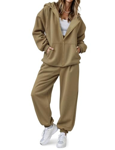 SHESHOW Sweat Sets For Women 2 Piece Lounge Hoodie Sweatsuit Sets Oversized Sweatshirt Baggy Tracksuit Army Green S | Amazon (US)
