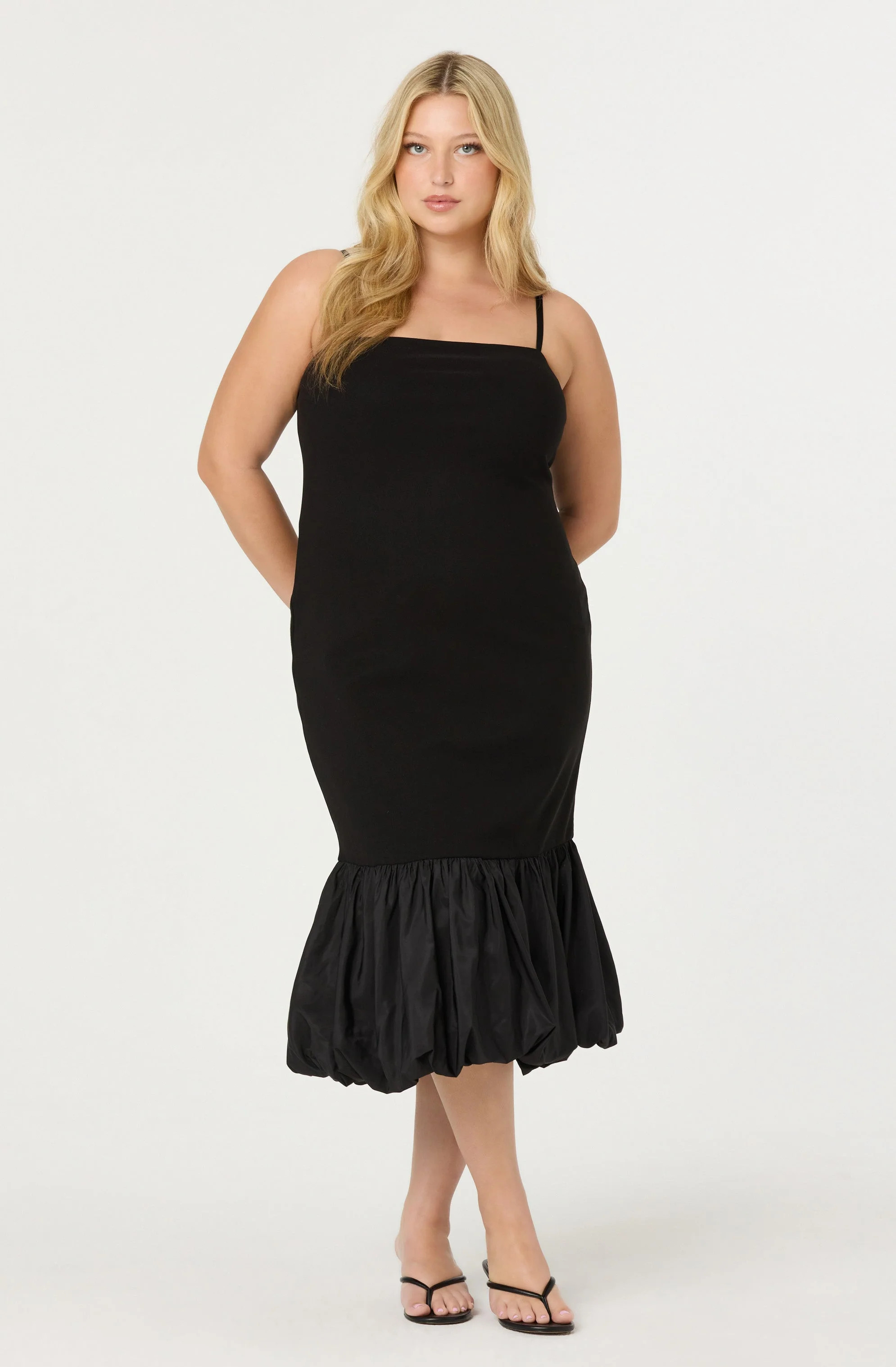 Brittnea Bodycon Bubble Hem Midi Dress - Plus Size - Black / 1X | ASTR The Label (US)