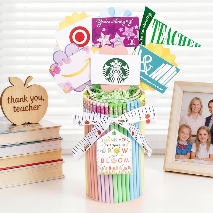 Teacher Appreciation Gifts-Gift Card Holder,Macaron-Coloured Pencil-Shaped Vase,Pencil Holder,Tea... | Amazon (US)