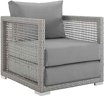 Modway Aura Wicker Rattan Outdoor Patio Arm Chair with Cushions in Gray Gray | Amazon (US)