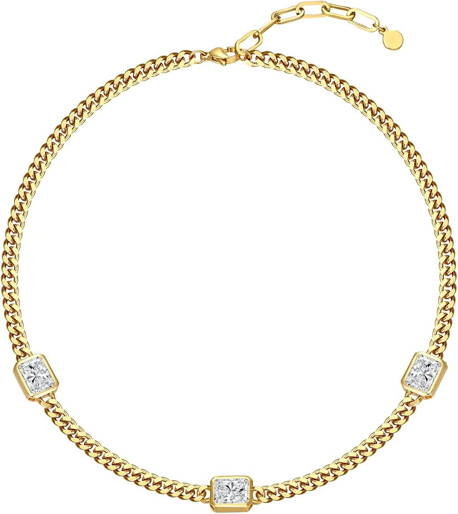 14K Gold Plated Chain Choker Necklace for Women 16\u2019\u2019 Layering Jewelry | Amazon (US)