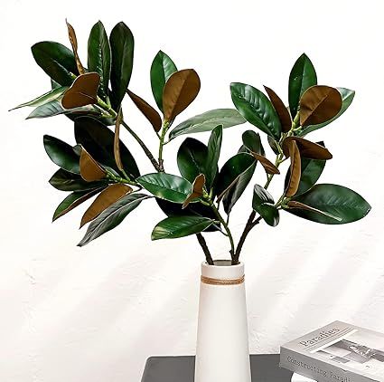 Amazon.com: Artificial Magnolias Branches Faux Rubber Tree Leaves Long Stem Real Touch for Home I... | Amazon (US)