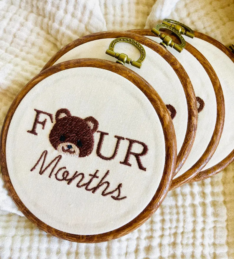 Embroidered Bear Baby Milestone Discs: Neutral Nursery Decor - Etsy | Etsy (Global)