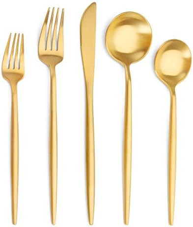 Vanston Matte Gold Silverware Set, 20-Piece Stainless Steel Flatware Set,Satin Finish Cutlery,El... | Amazon (US)