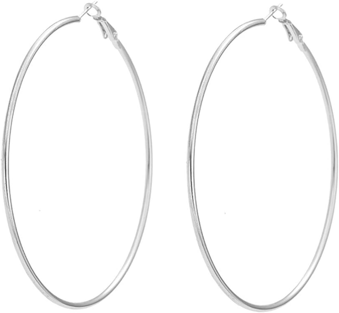ROSTIVO Large Hoop Earrings for Women Big Hoop Earrings 70mm (Silver) | Amazon (US)