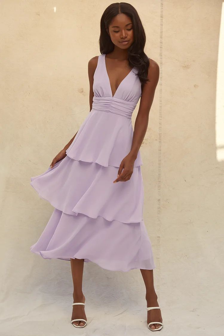Celebration Time Lavender Sleeveless Tiered Midi Dress | Lulus