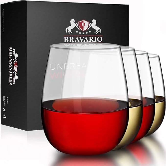Bravario Unbreakable Stemless Plastic Wine Glasses | Reusable | Shatterproof 100% Tritan Plastic ... | Amazon (US)