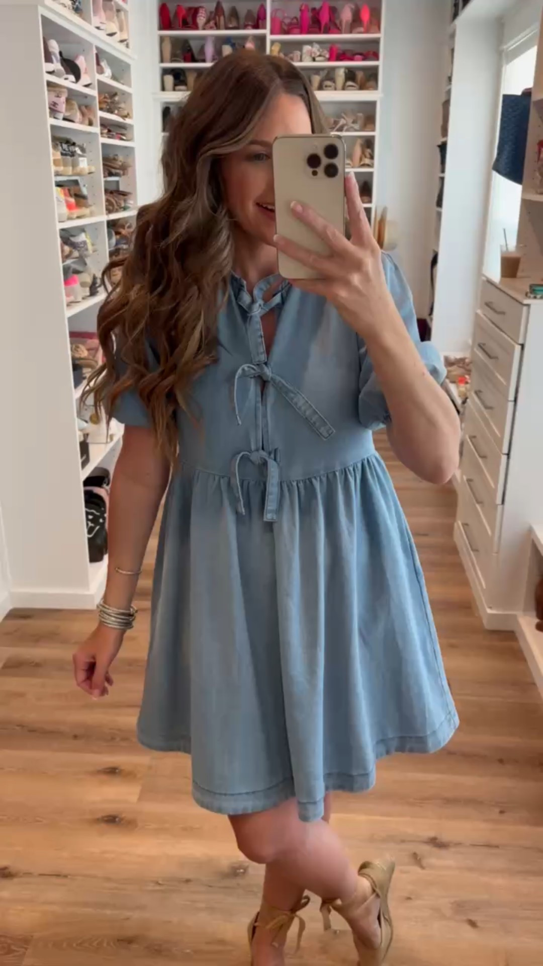  In a small denim babydoll tie front dress, tie up espadrille wedges and accessories- fits tts.

#LTKFindsUnder50 #LTKSeasonal #LTKStyleTip