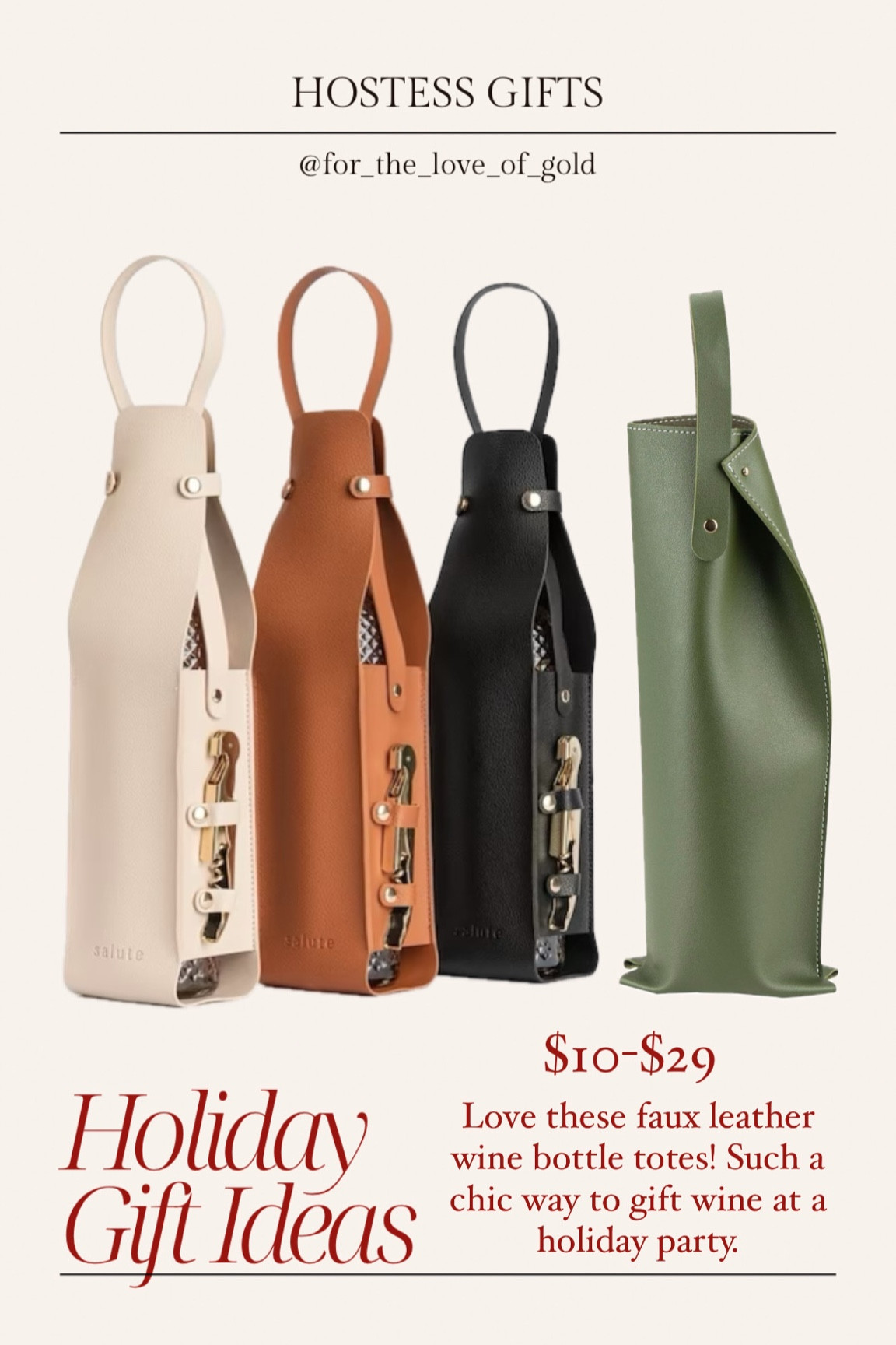 Hostess gift: Faux leather wine tote carriers. Such a chic way to gift wine or bring to a holiday party!

Wine tote bag
Vegan leather
Christmas party
Wine carrier
White elephant gift ideas
Gift exchange
Gift wrapping  

#LTKGiftGuide #LTKParties #LTKHoliday