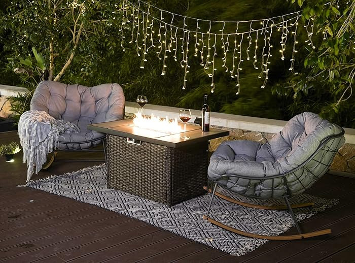 Grand patio Rocking Chair Set of 3, Rectangular Propane Fire Pit Table with Resin Wicker Base and... | Amazon (US)