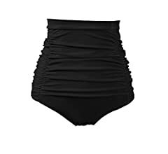 COCOPEAR Women's Ruched High Waisted Bikini Bottom Retro Vintage Swim Short Tankinis | Amazon (US)