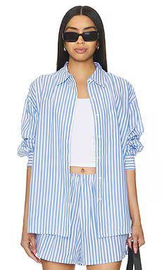 Skin Serena Button Down Top in Blue Stripe from Revolve.com | Revolve Clothing (Global)