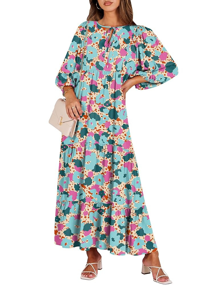 ANRABESS Womens Boho Maxi Dresses 2025 Summer V Neck Puff Sleeve Floral Flowy Swing Casual Long D... | Amazon (US)