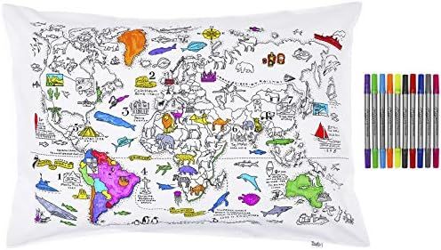 Doodle World Map Pillowcase, Color Your Own Pillow Case, Coloring Pillowcase with 10 Washable Fabric | Amazon (US)
