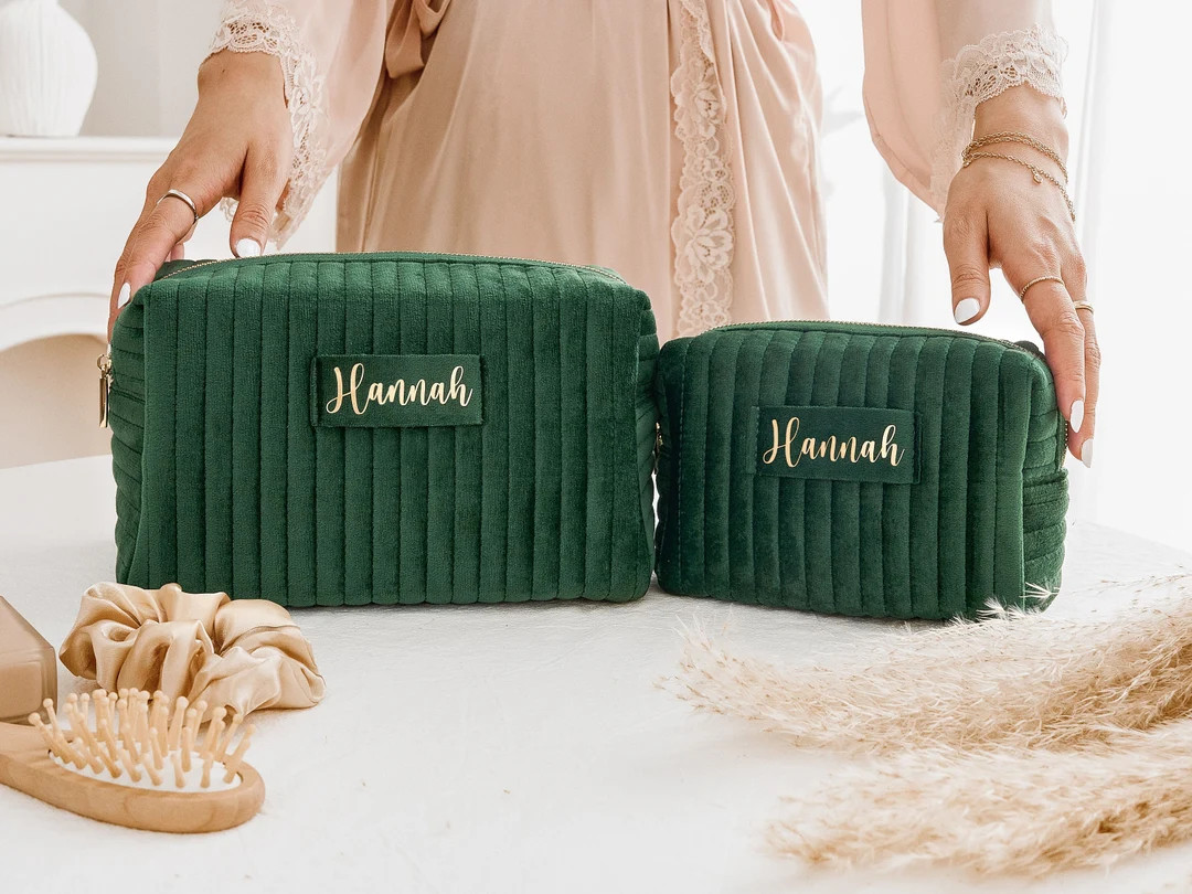 Custom Name Makeup Bag, Personalized Bridesmaid Gifts, Velvet Cosmetic Bag, Travel Toiletry Bag, ... | Etsy (US)