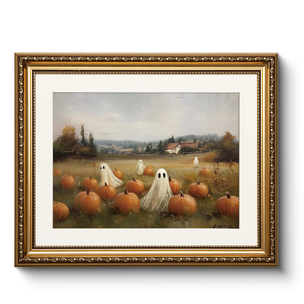 Halloween Ghost Pumpkin Gold Framed Wall Art | Wayfair North America
